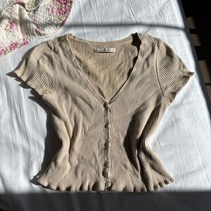 Abercrombie & Fitch Tan Fitted Cap Sleeve Blouse